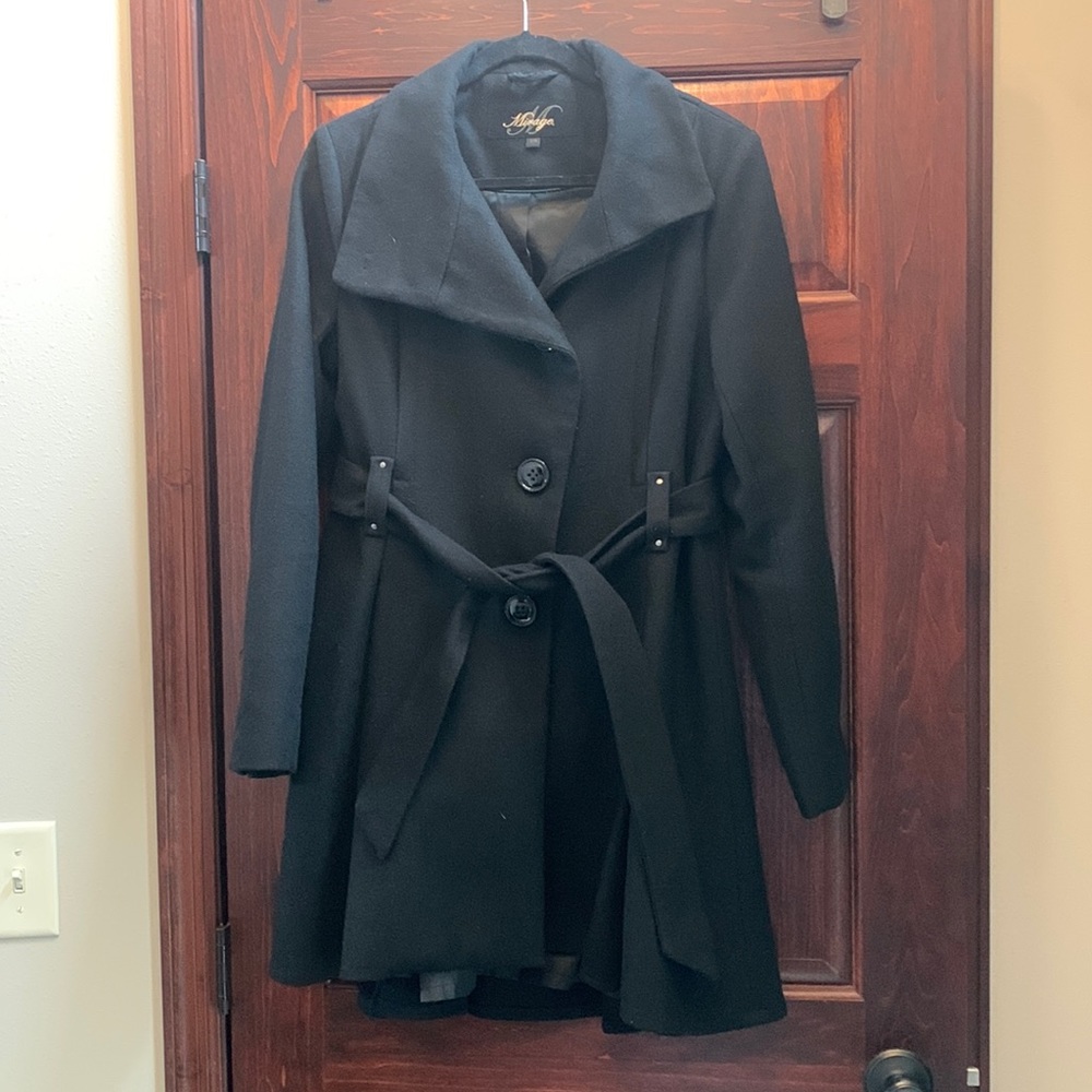 Mirage black wool trench coat size large